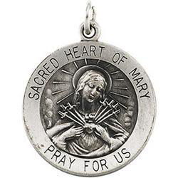 Sterling Silver Round Sacred Heart Of Mary Pendant Medalsterling 