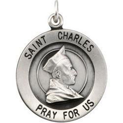 Sterling Silver Round St. Charles Pendant Medalsterling 