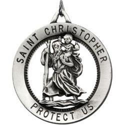 Sterling Silver Round St. Christopher Pendant Medalsterling 