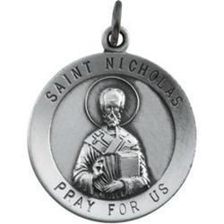 14K White Gold Round St Nicholas Pendant Medalwhite 