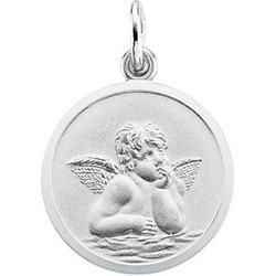 14K White Gold Rd. Angel Pendant Medalwhite 