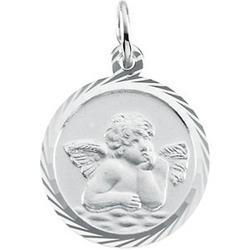 14K White Gold Round Angel Pendant Medalwhite 