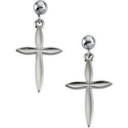 14K White Gold Cross Ball Dangle Earringswhite 