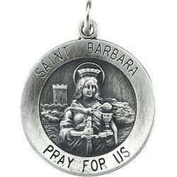 Sterling Silver Round St. Barbara Pendant Medalsterling 
