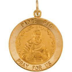 14K Yellow Gold Round Padre Pio Pendant Medalyellow 
