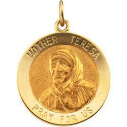 14K Yellow Gold Pendant Medal Round Mother Teresayellow 