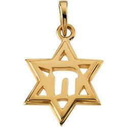 14K Yellow Gold Star Of David Chai Pendantyellow 