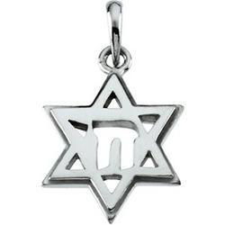 14K White Gold Star Of David Chai Pendantwhite 