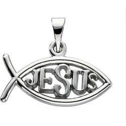 14K White Gold Fish & "Jesus" Pendantwhite 
