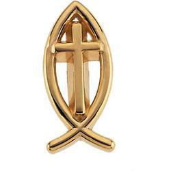 10K Yellow Gold Fish With Cross Lapel Pinyellow 