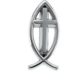 14K White Gold Fish & Cross Lapel Pinwhite 