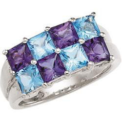 Sterling Silver Swiss Blue Topaz & Amethyst Ringsterling 