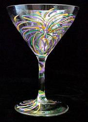 Mardi Gras Fireworks Design - Hand Painted - Grande Martini - 10 oz.mardi 