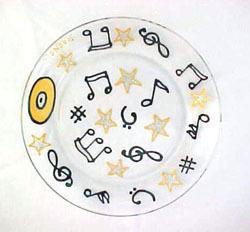 Musical Stars Design - Hand Painted - Snack/Cake Plate - 7 inch diameter.musical 