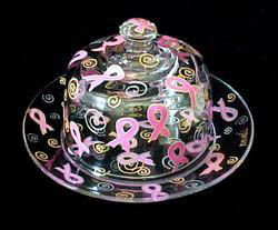 Pretty in Pink Design - Hand Painted - Cheese Dome and Matching 10 inch Platepretty 