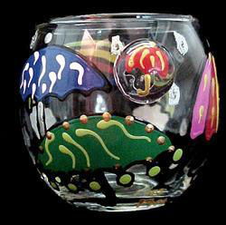 Raindrops & Rainbows Design - Hand Painted - 5 oz. Votive with candleraindrops 