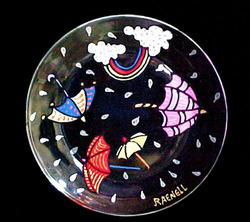 Raindrops & Rainbows Design - Hand Painted - Platter/Serving Plate - 13 inch diameterraindrops 
