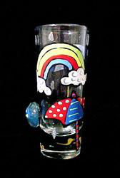 Raindrops & Rainbows Design - Hand Painted - Collectible Shooter Glass - 1.5 oz.raindrops 