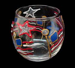 Stars & Stripes Design - Hand Painted - 5 oz. Votive with candlestars 