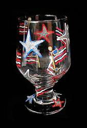 Stars & Stripes Design - Hand Painted - High Ball - All Purpose Glass - 10.5 oz.stars 