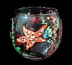 Stars of the Sea Design - Hand Painted - 5 oz. Votive with candlestars 