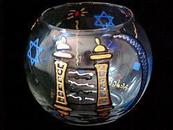 Torah & Candles Design - Hand Painted - 19 oz. Bubble Ball with candletorah 