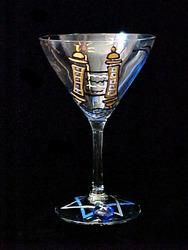 Torah & Candles Design - Hand Painted - Martini - 7.5 oz.torah 