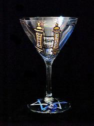 Torah & Candles Design - Hand Painted - Martini - 7.5 oz.torah 
