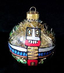 Totem Poles Design - Hand Painted - Heavy Glass Ornament - 2.75 inch diametertotem 