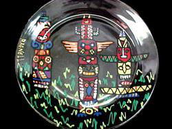 Totem Poles Design - Hand Painted - Snack/Cake Plate - 7 inch diameter.totem 