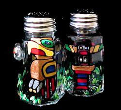 Totem Poles Design - Hand Painted - Salt & Pepper Shakers, 2.5 oz.. Set of 2totem 