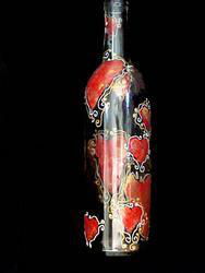 Valentine Treasure Design - Hand Painted - Wine Bottle with Hand Painted Stoppervalentine 