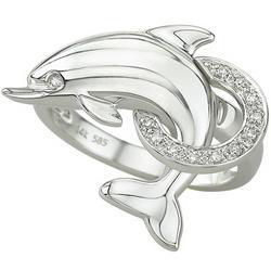 14K White Gold Dolphin Style Diamond Ringwhite 