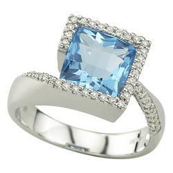 14K White Gold Blue Topaz & Diamond Ringwhite 