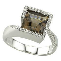 14K White Gold Smoky Topaz & Diamond Ringwhite 