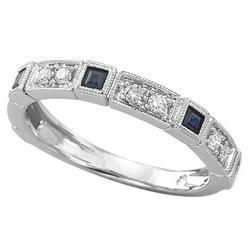 14K White Gold Sapphire & Diamond Band Ringwhite 