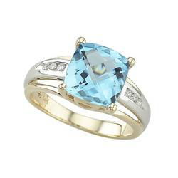 14K Two Tone Gold Blue Topaz & Diamond Ringtwo 