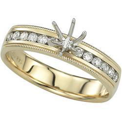 14K Yellow Gold Channel Set Round Diamond Milgrain Semi Mount Engagement Ring (0.20 ctw)yellow 