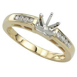 14K Yellow Gold Channel Set Round Diamond Semi Mount Engagement Ringyellow 