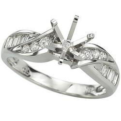14K White Gold Round & Tapered Baguette Diamond Semi Mount Engagement Ringwhite 