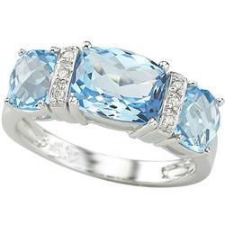 14K White Gold Cushion Cut Blue Topaz & Round Diamond Ringwhite 