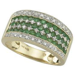 14K Yellow Gold Round Emerald & Diamond Band Ringyellow 