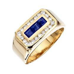 14K Yellow Gold Square Shape Sapphire & Diamond Men's Ringyellow 