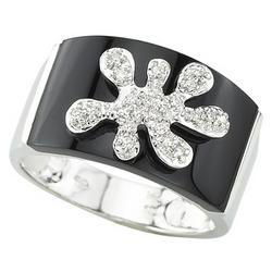 14K White Gold Onyx & Diamond Ringwhite 