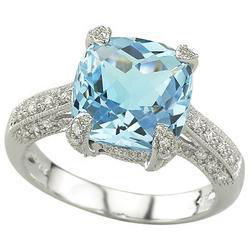 14K White Gold Blue Topaz & Diamond Ringwhite 