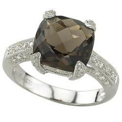 14K White Gold Smoky Topaz & Diamond Ringwhite 