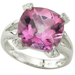 14K White Gold Pink Topaz & Diamond Ringwhite 