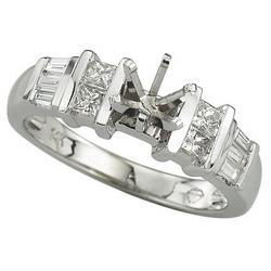 14K White Gold Channel Set Princess & Baguette Cut Diamond Semi Mount Engagement Ringwhite 