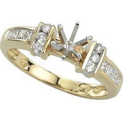 14K Yellow Gold Channel Set Round & Princess Cut Diamond Semi Mount Engagemnet Ringyellow 