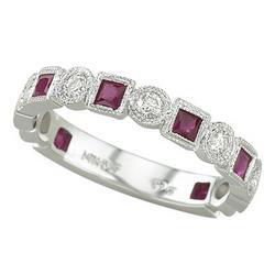 14K White Gold Square Ruby & Diamond Band Ringwhite 